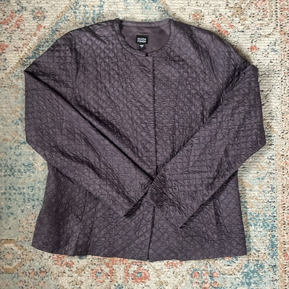 Eileen Fisher 100% Silk Magnetic Closure Jacket Size Large Womens